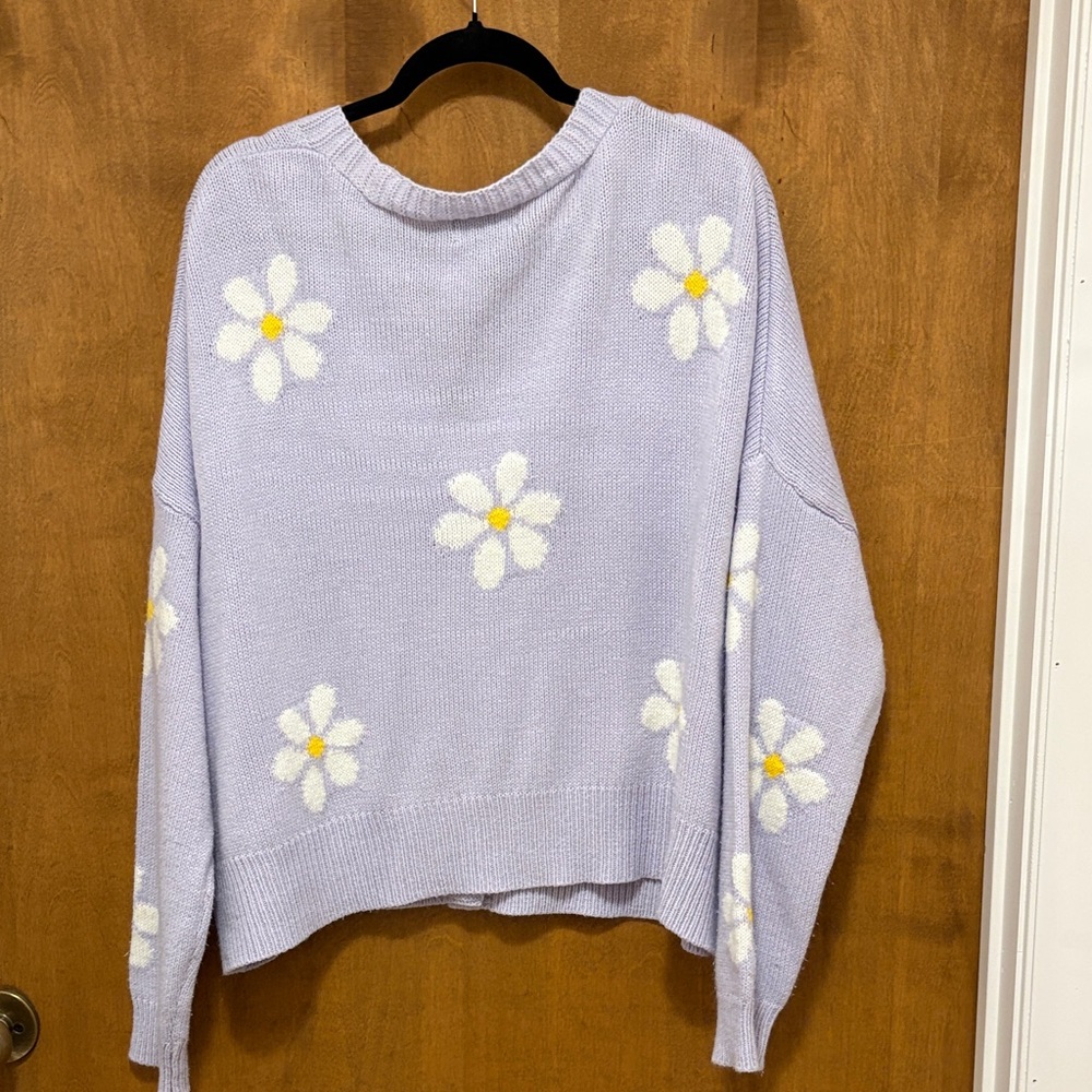 492. Just Polly Lavender Daisy Button-Front Cardigan Sweater - Picture 2 of 3